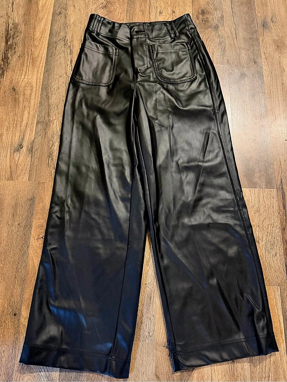 A new day  High-Rise Patch-Pocket Faux-Leather Pant Faux-Leather Wide Leg